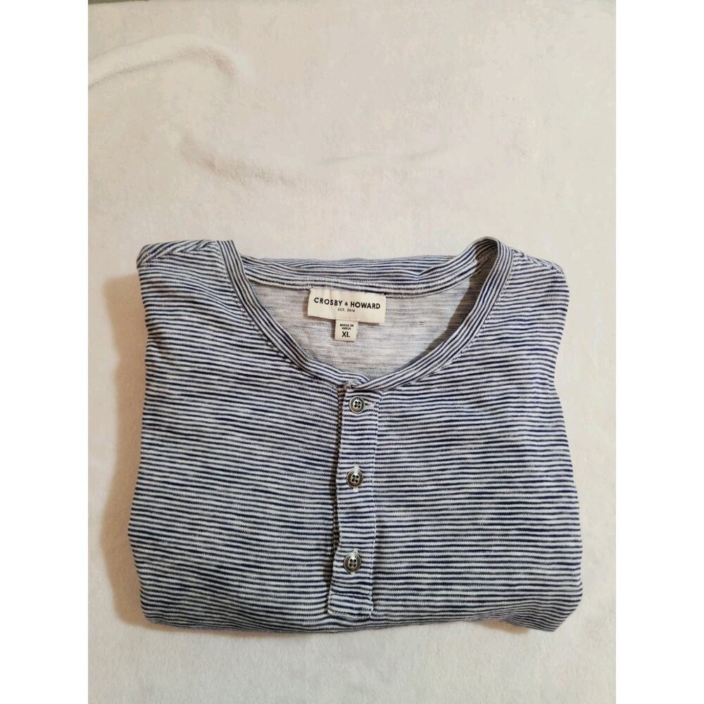 Crosby & Howard Henley Shirt Mens XL Blue Striped Long Sleeve Gorpcore Layer